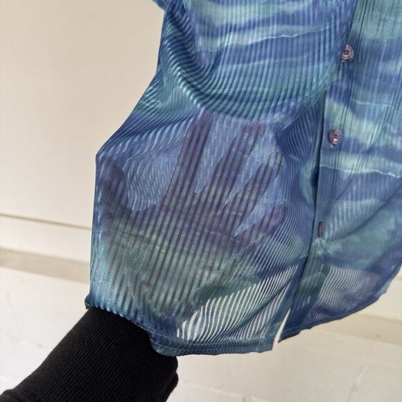 Vintage Positano Shirt Top 80s 1980’s Club Disco Semi Sheer Ribbed Blue Green XL - Picture 4 of 11